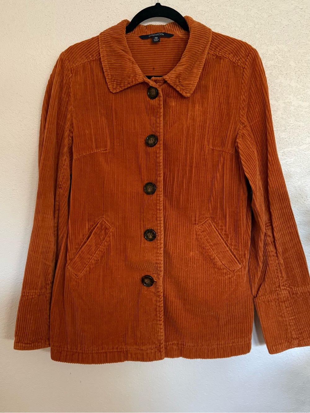 Corduroy Button-Front Jacket in Rust